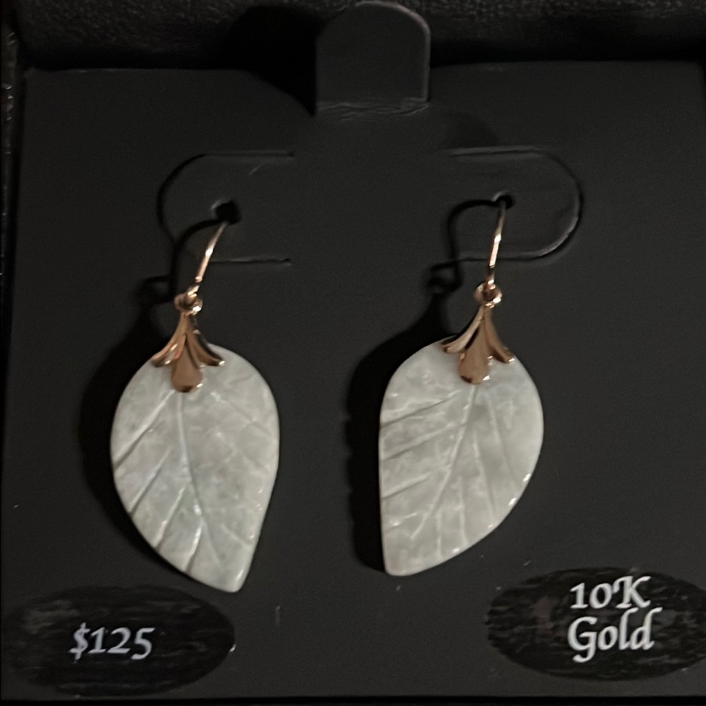 Jade Leaf Earrings In 10k Solid Gold